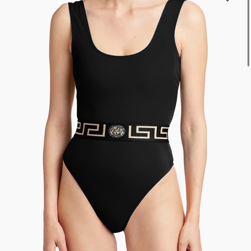NWT Versace Greek Key Belt One-Piece Swimsuit